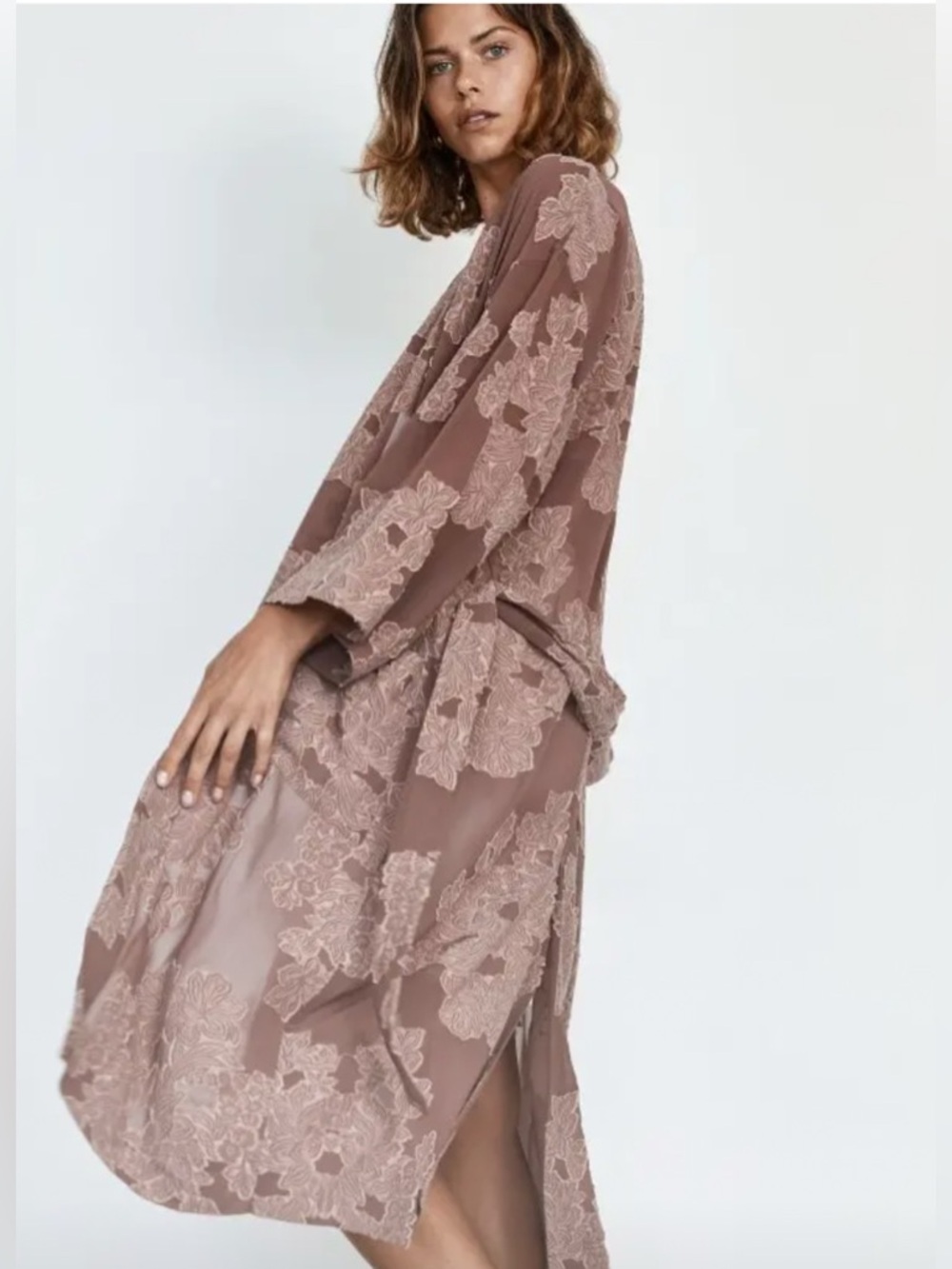 Aritzia Wilfred Durante jacket Floral lace Kimono duster pink lounge size XS